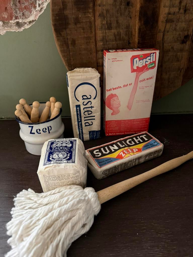 Verschillende Brocante schoonmaakspulletjes voor decoratie!, Ophalen of Verzenden