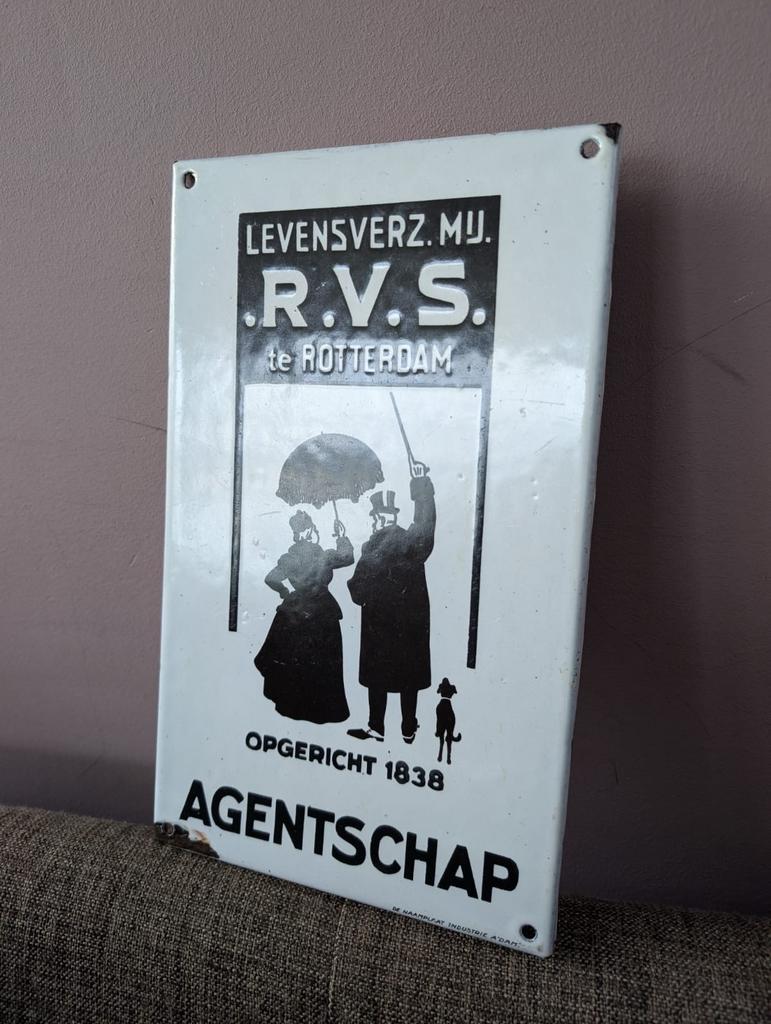 Vintage R.V.S. Levensverzekering Emaille Reclamebord, Verzamelen, Merken en Reclamevoorwerpen, Ophalen of Verzenden, Gebruikt