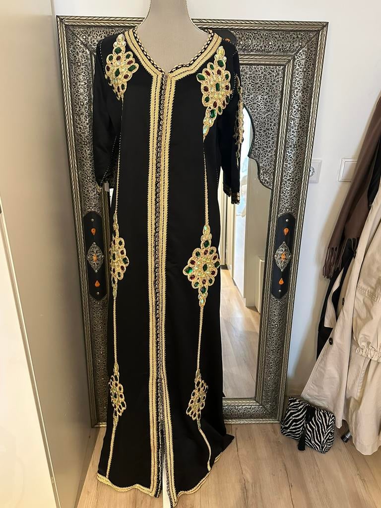 Caftan/Kaftan zwart/goud, Kleding | Dames, Gelegenheidskleding, Maat 38/40 (M), Overige typen, Zwart, Ophalen of Verzenden