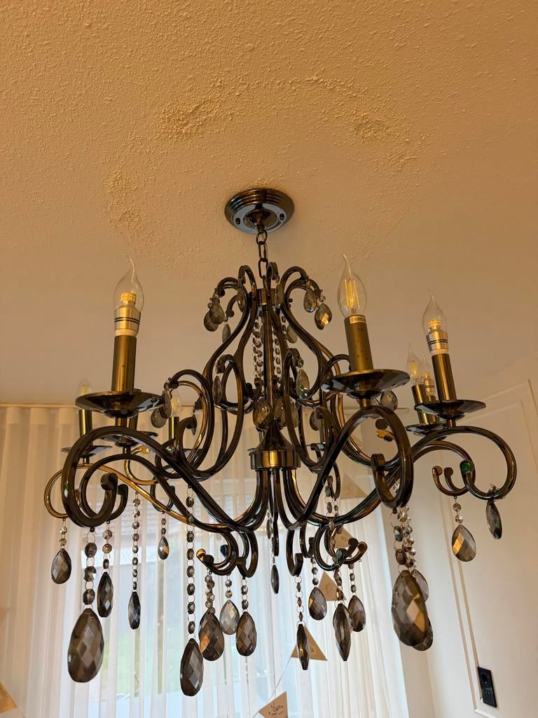 Elegante Kroonluchter met Kristallen Hangers, Ophalen of Verzenden, Zo goed als nieuw, Metaal