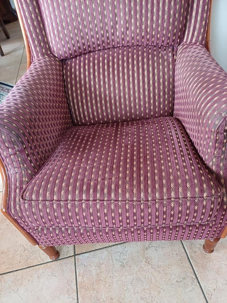 Landelijke comfortabele fauteuil, Huis en Inrichting, Fauteuils, Gebruikt, Hout, Stof, 50 tot 75 cm, 75 tot 100 cm, Ophalen