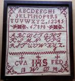 Set van 4 antieke geborduurde merklappen., Verzenden