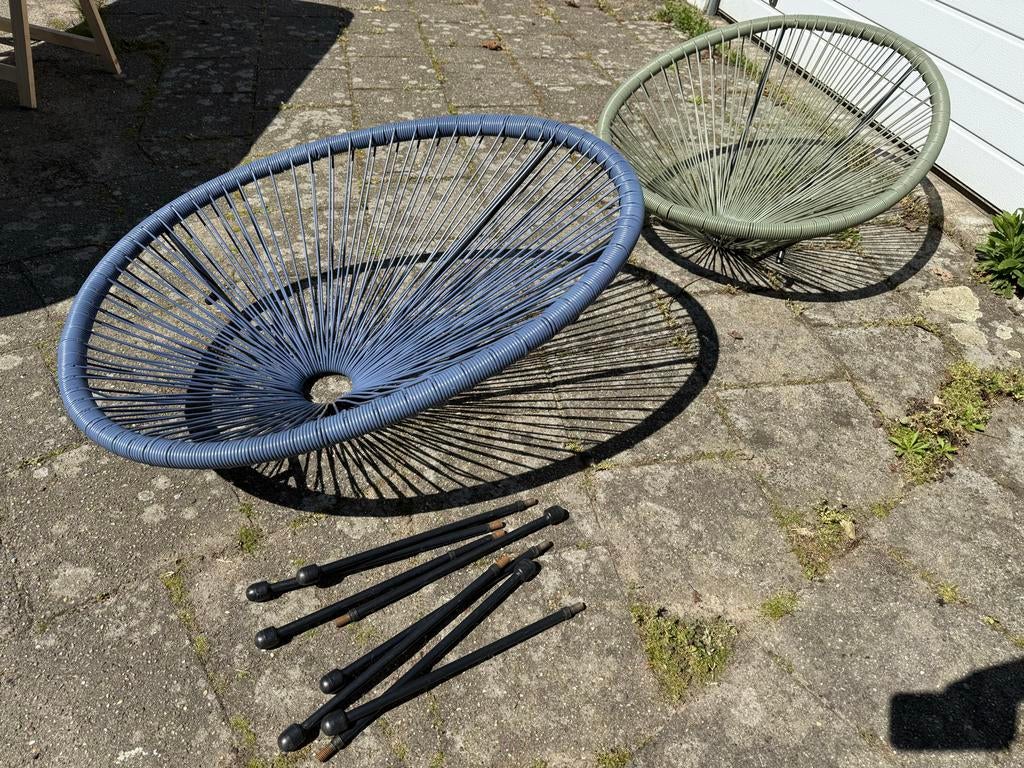 2 Draadstoelen: Blauw en Groen, Ophalen, Gebruikt, Metaal