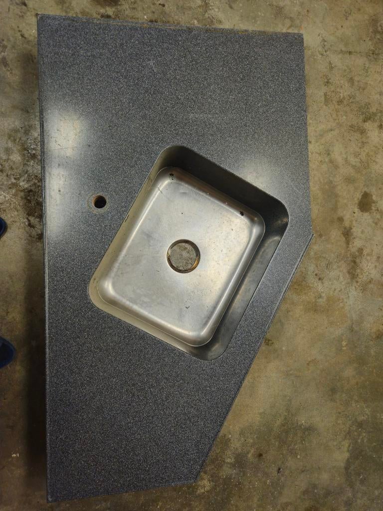 Donkergrijs Corian aanrechtblad met spoelbak, Ophalen, Gebruikt, Overige typen, Kunststof