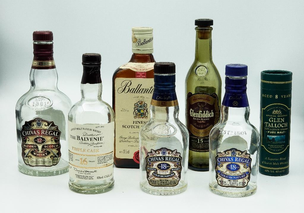 7 Whisky flesjes (leeg), Ophalen of Verzenden, Gebruikt