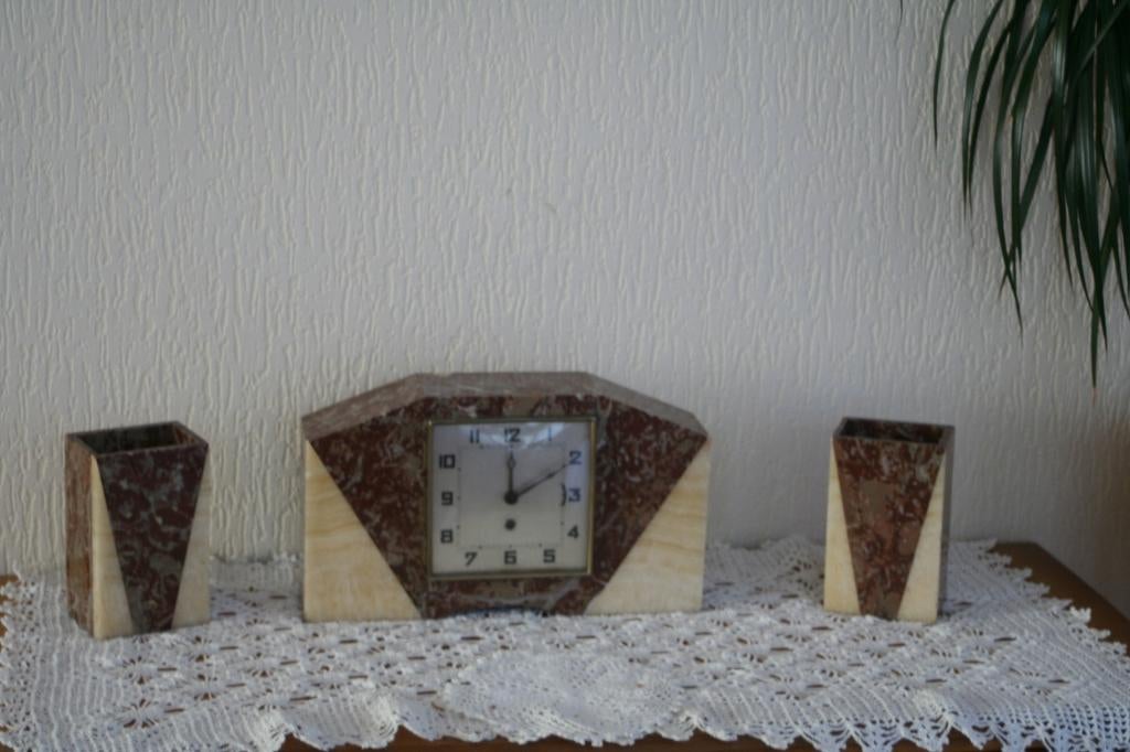 Mooie oud marmeren klokkenstel art deco, Ophalen of Verzenden