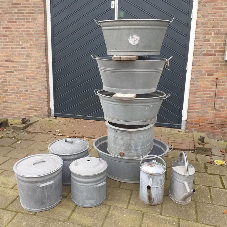 Teil , gieter , vuilnisemmer, wecketel van zink, Tuin en Terras, Tuinwanddecoratie, Ophalen