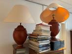 Set van 2 grote vintage tafel lampen aardewerk bruin schemer, Ophalen, Minder dan 50 cm