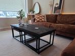 Industriële salontafel set (3x) – hout & zwart staal, Industriëel / Modern / Scandinavisch / Minimalistisch, Gebruikt, 100 tot 150 cm