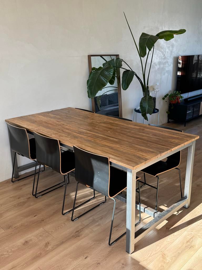 Industriële Eettafel Hout 200x99,5cm, Huis en Inrichting, Ophalen, 200 cm of meer, 50 tot 100 cm, Zo goed als nieuw