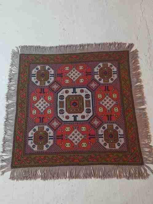 Retro gebreid kleed oranjebruin groen taupe 122/118 cm, Huis en Inrichting, Stoffering | Tapijten en Kleden, Gebruikt, 100 tot 150 cm