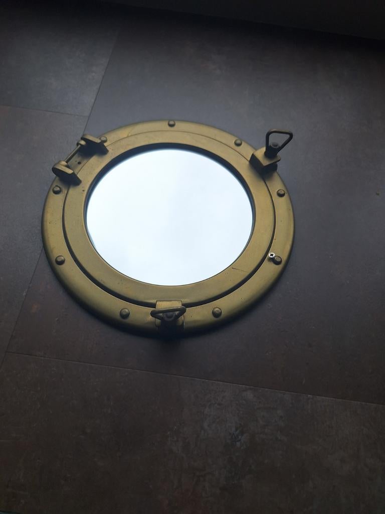 Koperen patrijspoort spiegel, Ophalen of Verzenden, Rond, Minder dan 50 cm