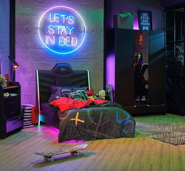 Roox twijfelaar met led-verlichting - 120x200 - Zwart, Kinderen en Baby's, Kinderkamer | Bedden