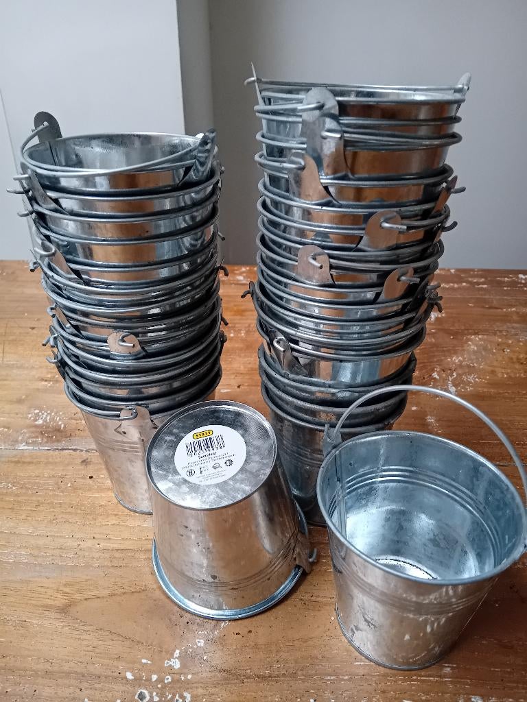 Secculent tin kleurige emmertjes voor cactussen e.d., Rond, Ophalen of Verzenden, Zo goed als nieuw, Balkon