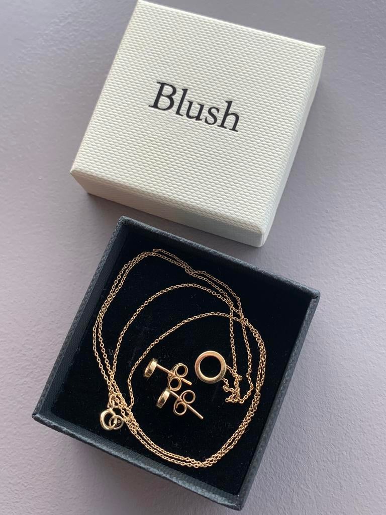Blush ketting + oorknopjes 14k goud, Sieraden, Tassen en Uiterlijk, Kettingen, Ophalen of Verzenden, Zo goed als nieuw, Goud, Goud