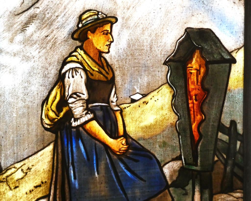 Glas in lood wandeling vrouw wegkruis kruisbeeld in Alpen, Ophalen of Verzenden