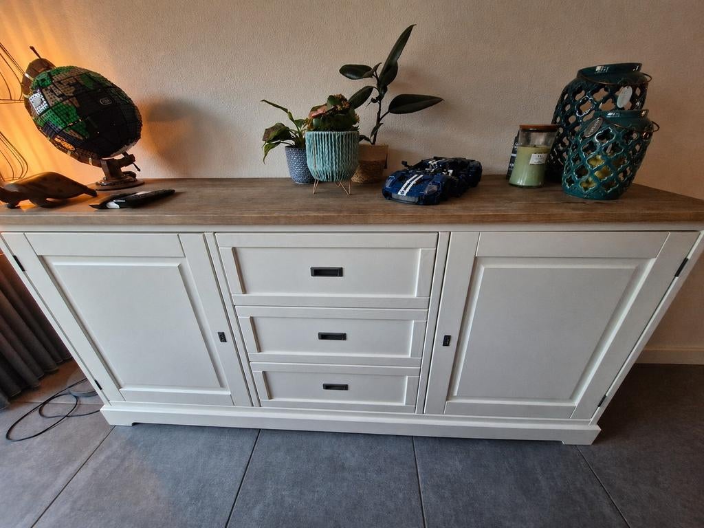 Dressoir Florence Wit / Old Pine Light - 160 cm breed, Ophalen, Gebruikt, 150 tot 200 cm, 25 tot 50 cm