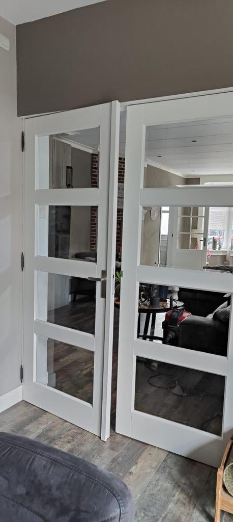 Dubbele deuren met Facet glas, Doe-het-zelf en Verbouw, Deuren en Horren, Ophalen, Glas, Binnendeur, 200 tot 215 cm