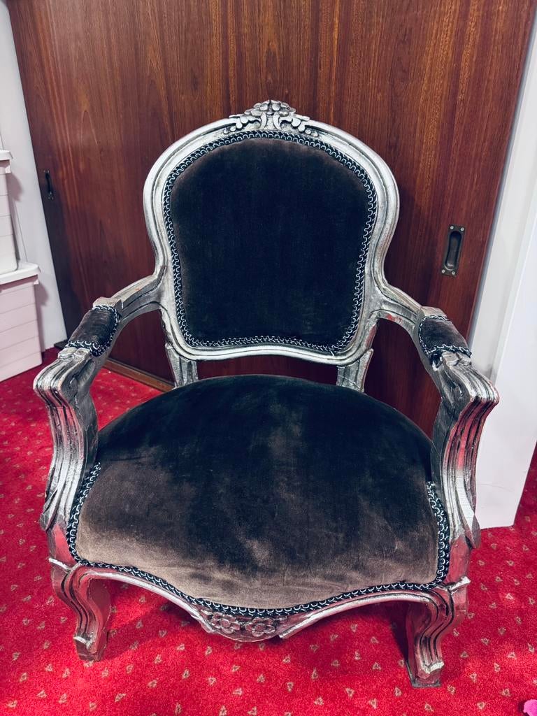 Barok kinder stoeltje zilver met zwarte bekleding, Ophalen, Zo goed als nieuw, Stoel(en)