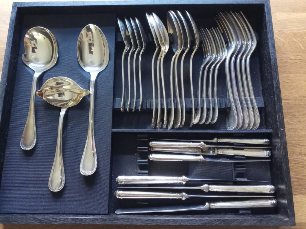 Christofle Zilveren Bestekset in Houten Opbergdoos, Antiek en Kunst, Antiek | Bestek, Ophalen of Verzenden