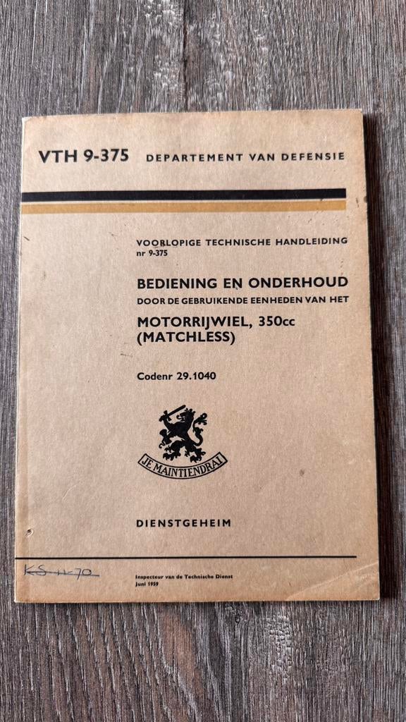 Technische handleiding Matchless 350 cc, VTH 9‑375, 1959, Motoren, Ophalen of Verzenden, Overige merken