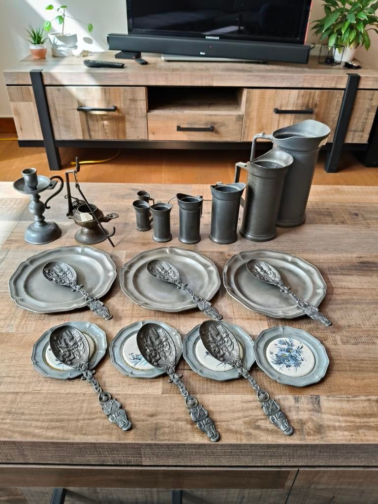 Grote verzameling tinnen voorwerpen, Antiek en Kunst, Antiek | Tin, Ophalen
