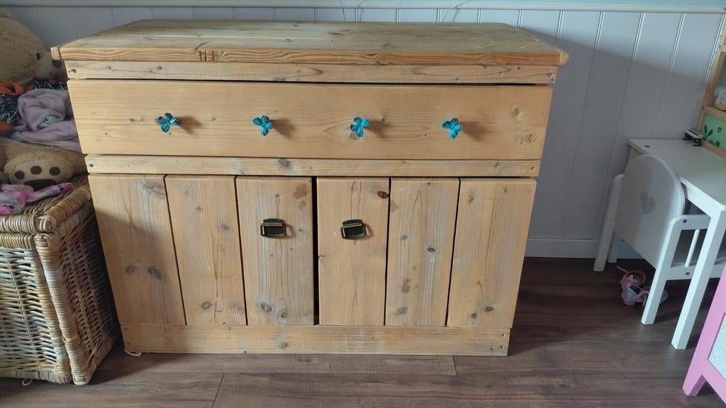 Commode en ledikant van steigerhout, Ophalen, Gebruikt, 50 tot 70 cm, 100 cm of meer