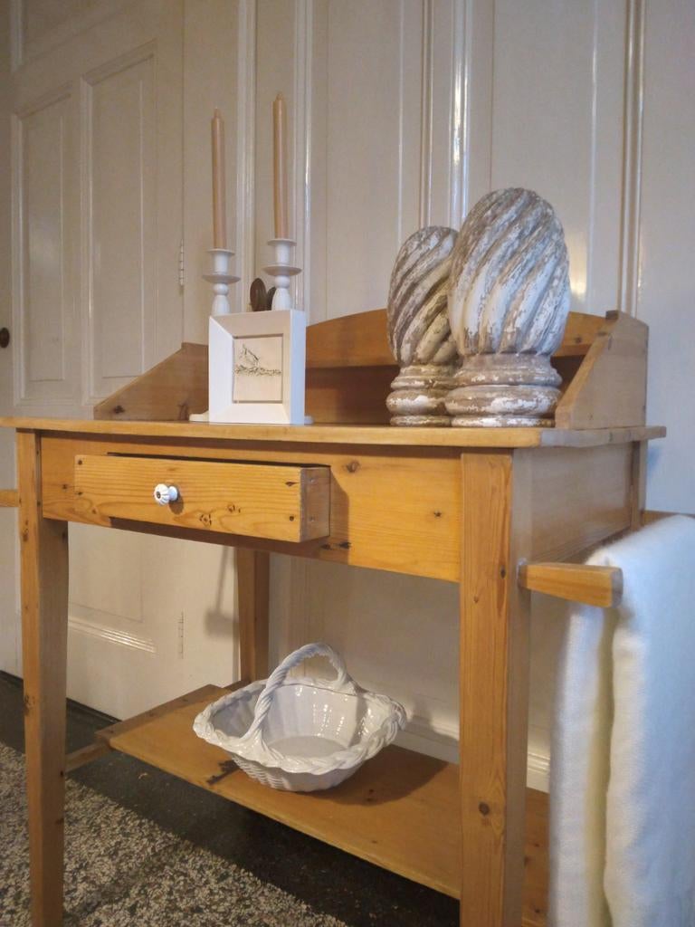 Antiek geloogd grenen sidetable bureau makeuptafel wastafel, Ophalen of Verzenden, Gebruikt