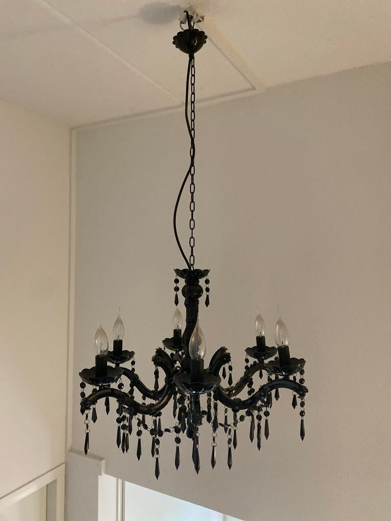 Zwarte plafondlamp in kroonluchterstijl, Ophalen, Gebruikt, Metaal