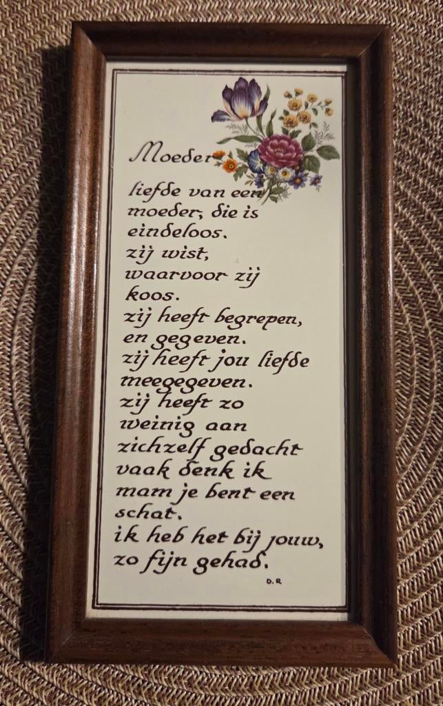 Houten lijst met spreuk op tegel 'Moeder', Antiek en Kunst, Antiek | Wandborden en Tegels, Ophalen of Verzenden