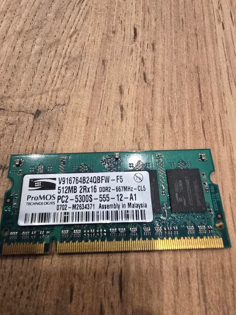 ProMOS 512MB DDR2 RAM Geheugenmodule 667MHz PC2-5300S, Computers en Software, RAM geheugen, Ophalen of Verzenden