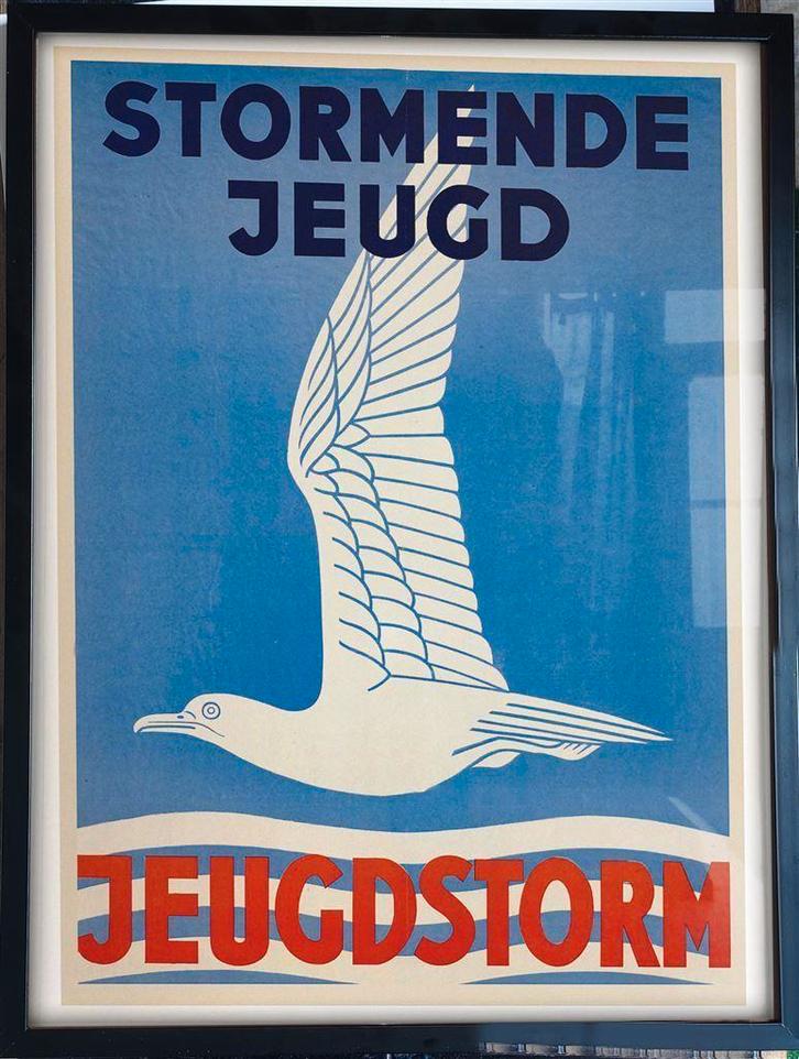 JEUGDSTORM n.s.b Propaganda Affiche in Lijst, Verzamelen, Militaria | Tweede Wereldoorlog, Foto of Poster, Nederland, Ophalen of Verzenden