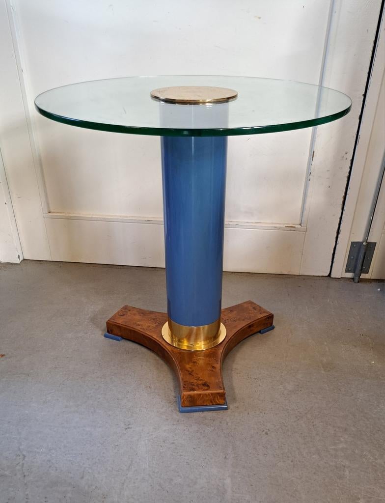 Elegante Art Deco bijzettafel met Glazen Blad, Ophalen, Minder dan 55 cm, Gebruikt, Glas