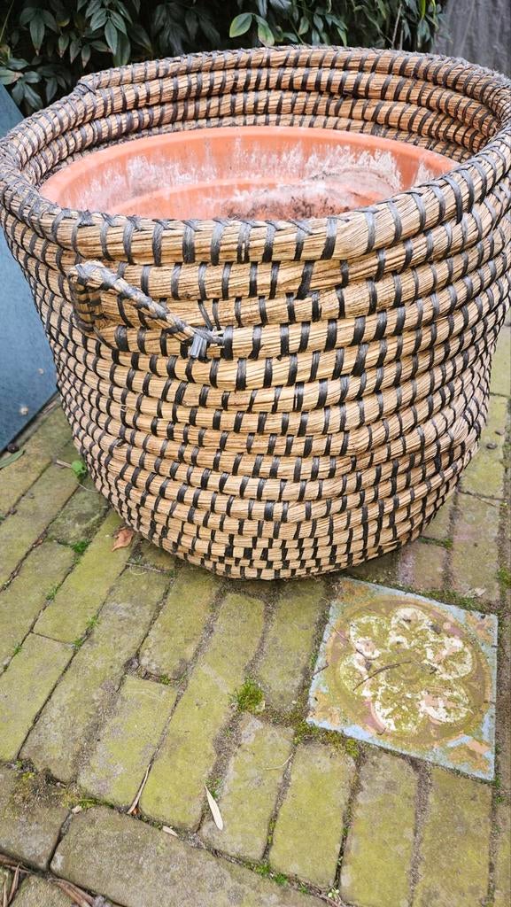 Grote plantenmand met terracotta binnenpot, H40 D40cm, Ophalen, Overige materialen, Gebruikt, Rond