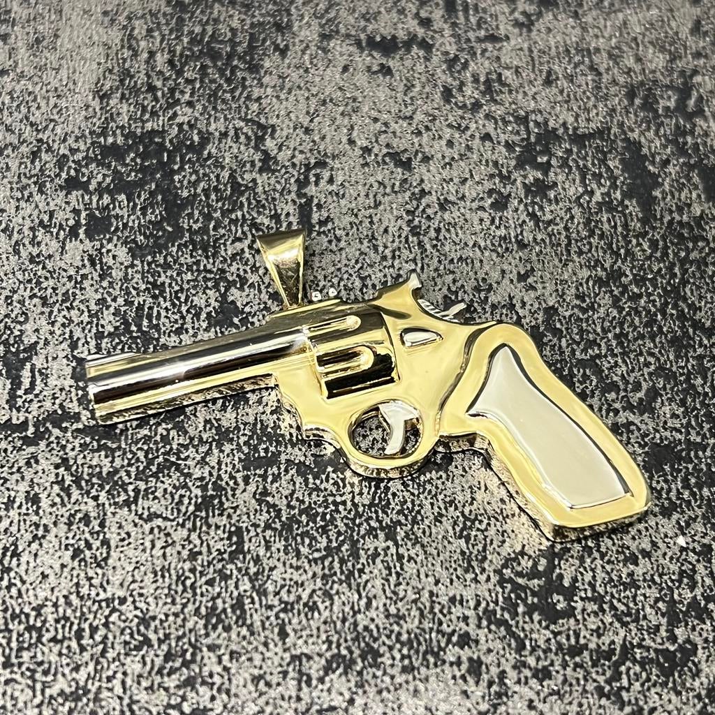 14k gouden hanger revolver kettinghanger geweer pistool, Ophalen of Verzenden, Nieuw, Goud