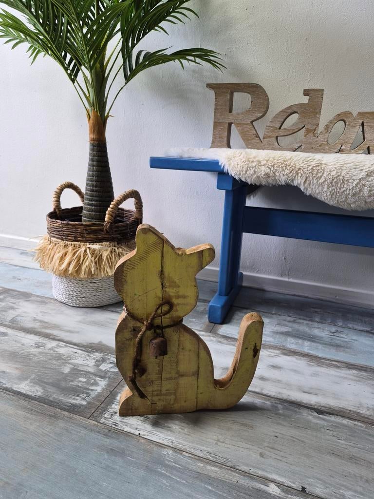 Houten kat met belletje, Huis en Inrichting, Woonaccessoires | Overige, Ophalen of Verzenden, Nieuw