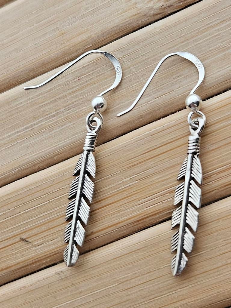 Sterling zilveren boho veren oorbellen, Hangers, Nieuw, Ophalen of Verzenden, Zilver