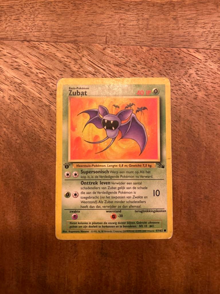 Zubat 57/62 NL 1st edition - Pokémon Kaart (Basis-Pokémon), Ophalen of Verzenden, Gebruikt, Losse kaart