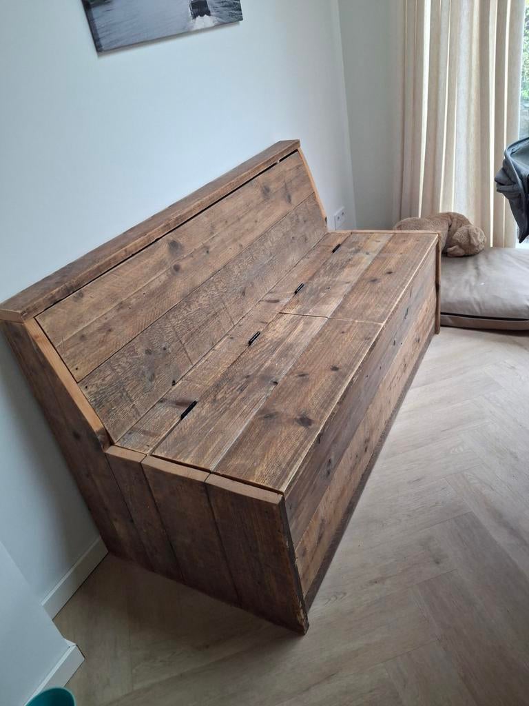 Houten eetbank met opbergruimte, Huis en Inrichting, Banken | Bankstellen, Ophalen, Gebruikt, Minder dan 75 cm, 150 tot 200 cm