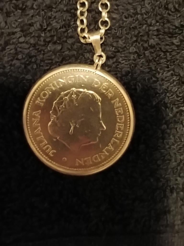 Zilveren ketting met 10 gulden munt Wilhelmina, 50cm, Sieraden, Tassen en Uiterlijk, Kettinghangers, Gebruikt, Zilver, Zilver