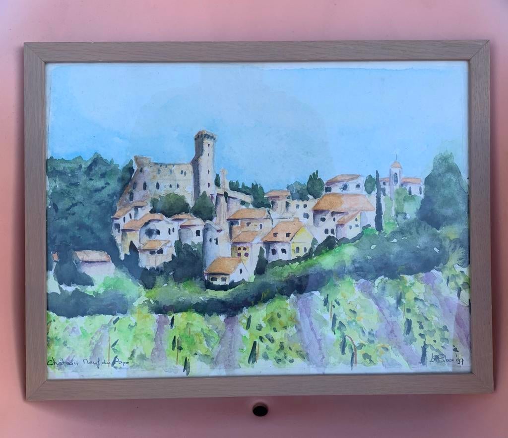 Aquarel zicht op kasteel, Ophalen of Verzenden