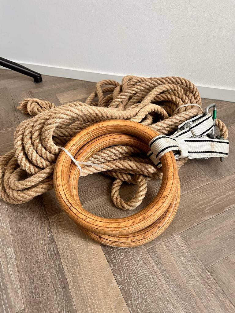 Vintage turnringen met touw - Decoratie of sport, Ophalen of Verzenden, Gebruikt