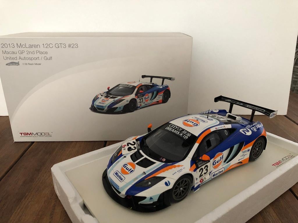 TSM McLaren 12C GT3 #23 Gulf 2nd Place Macau GP 2013, Ophalen of Verzenden, Zo goed als nieuw, Auto, Overige merken