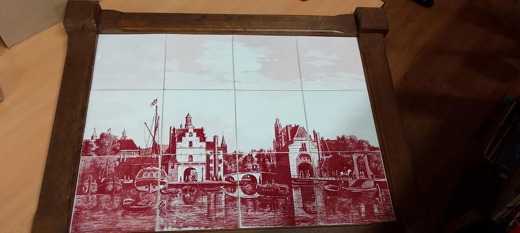 Tegeltableau met historisch stadsgezicht, 12 tegels, Antiek en Kunst, Ophalen of Verzenden