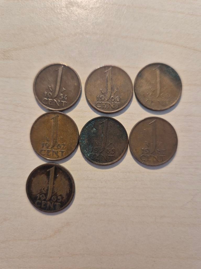 7 stuks 1 cent munten Juliana 1954-1967, Ophalen of Verzenden, Koningin Juliana, 1 cent, Setje