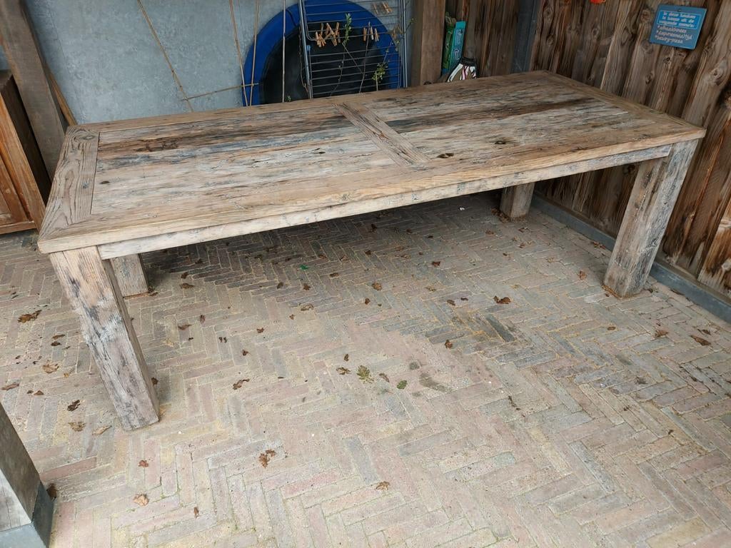 Eettafel robuust wagonplanken look houten eettafel, Ophalen, Overige materialen, 200 cm of meer, 50 tot 100 cm