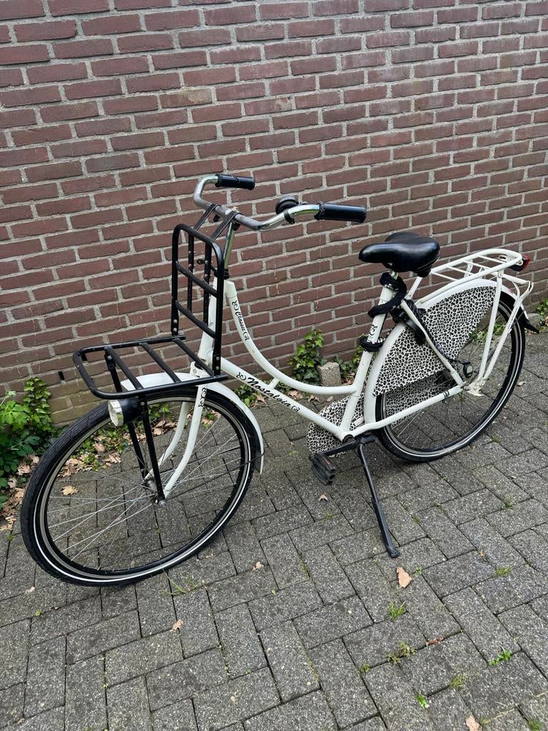 Witte omafiets opknapper met panterprint, Fietsen en Brommers, 53 tot 56 cm, Ophalen, Gebruikt, Terugtraprem