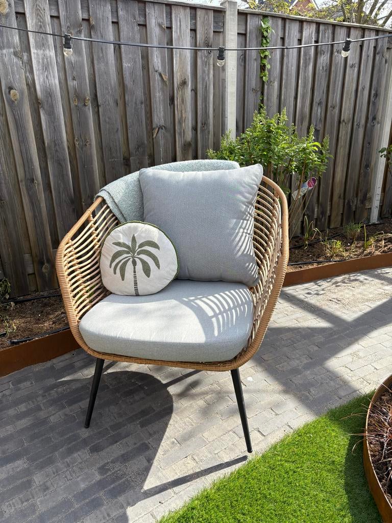 2 hele leuke loungestoelen Chicago naturel ZGAN!, Tuin en Terras, Tuinsets en Loungesets, Ophalen, Zo goed als nieuw, Loungeset
