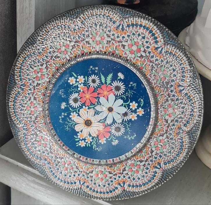 Antiek mozaïek/kraaltjes/koekjes blik, Antiek en Kunst, Curiosa en Brocante, Ophalen of Verzenden