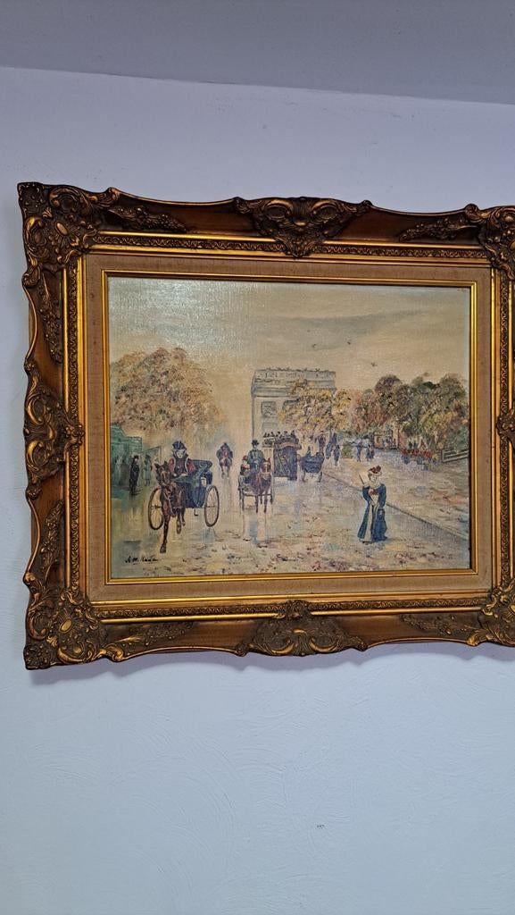 Olieverfschilderij Parijs straatbeeld A.M. Korte, Antiek en Kunst, Kunst | Schilderijen | Klassiek, Ophalen of Verzenden
